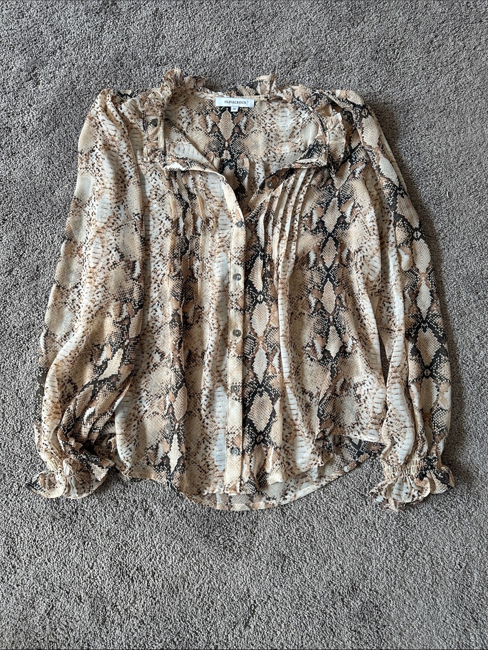 Beige and Brown Snake Print Button-Down Blouse